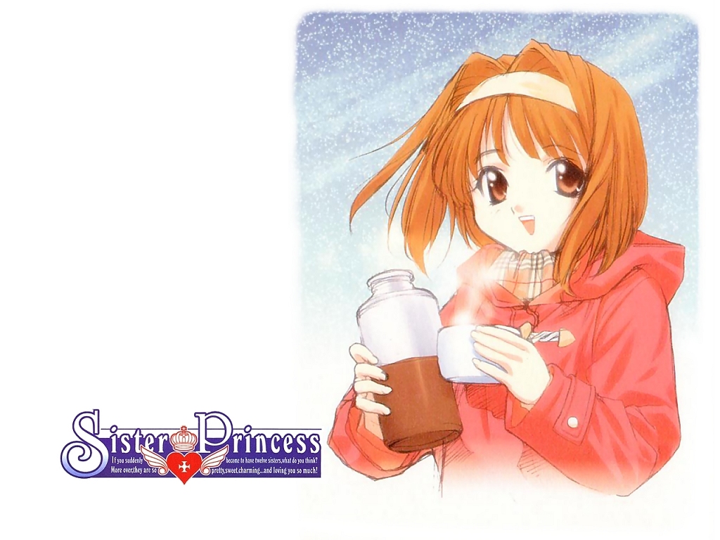 hairband, kaho_(sister_princess), logo, sister_princess, snowing, tenhiro_naoto, thermos, title_drop, wallpaper