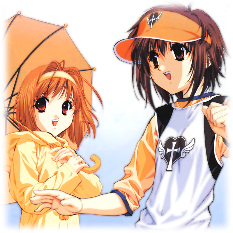 hat, kaho_(sister_princess), mamoru_(sister_princess), multiple_girls, sister_princess, tenhiro_naoto, umbrella