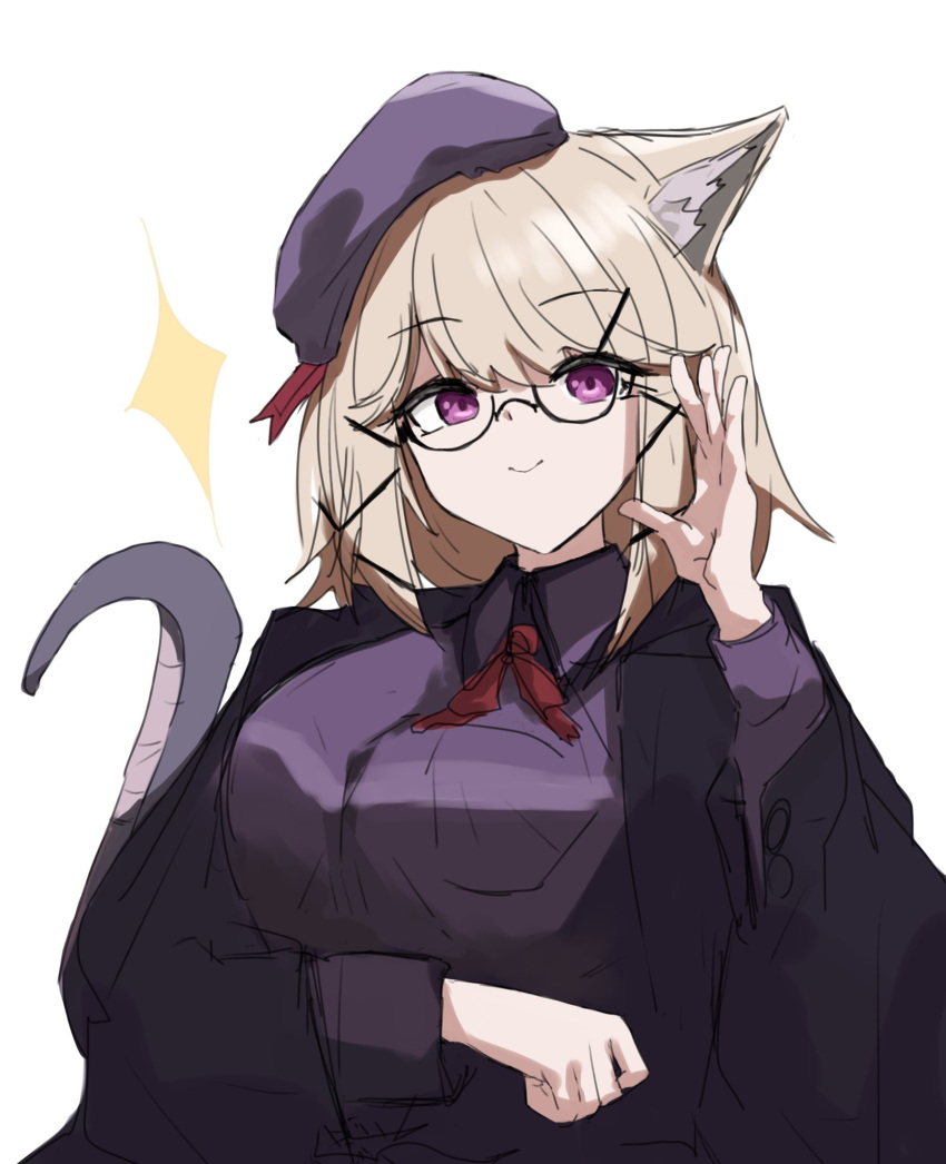 1girl, animal_ears, arknights, black-framed_eyewear, blonde_hair, breasts, commentary_request, glasses