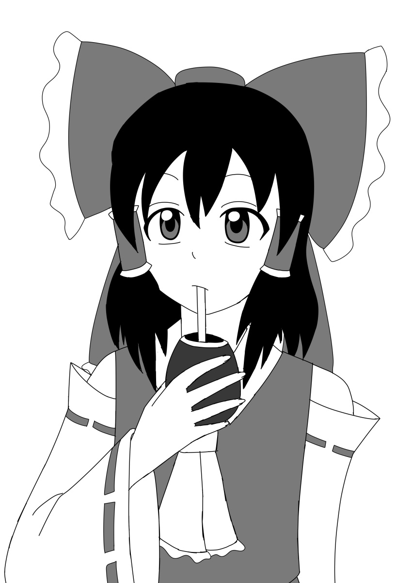 1girl, :/, absurdres, bare_shoulders, dress, drink, drinking, drinking_straw