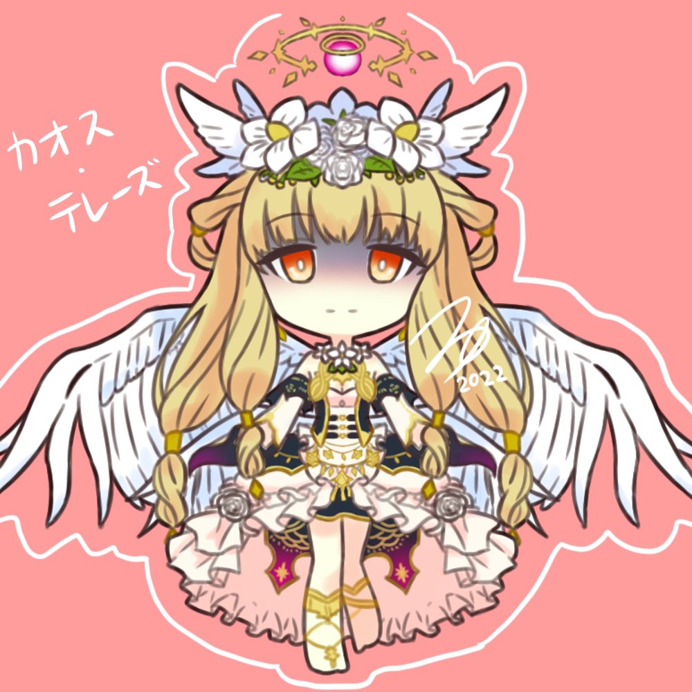 1girl, 2022, angel, angel_wings, bad_id, bad_twitter_id, blonde_hair, chaos_therese_(grimms_notes)