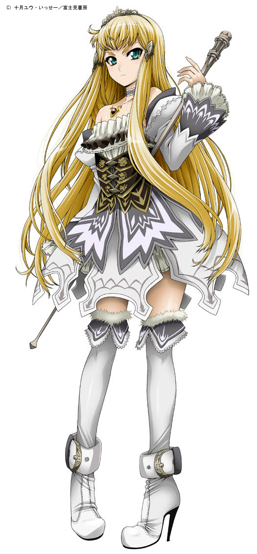 dark_lord, dark_lord_(game), detached_sleeves, green_eyes, isse, long_hair, solo, thigh-highs