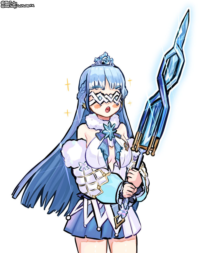1girl, absurdres, bare_shoulders, blaparky, blue_hair, blush_stickers, eye_mask, highres
