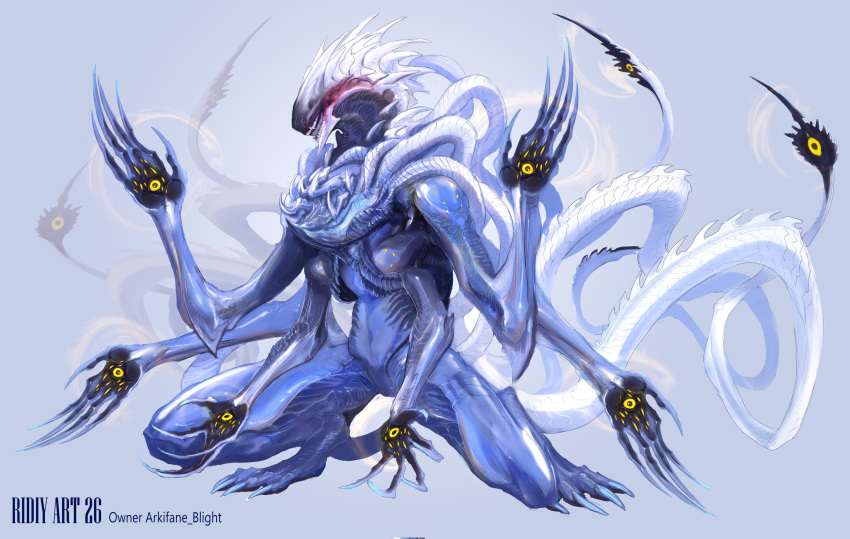 1other, absurdres, artist_name, clawed_hands, claws, commission, dragon_tail, eldritch_abomination