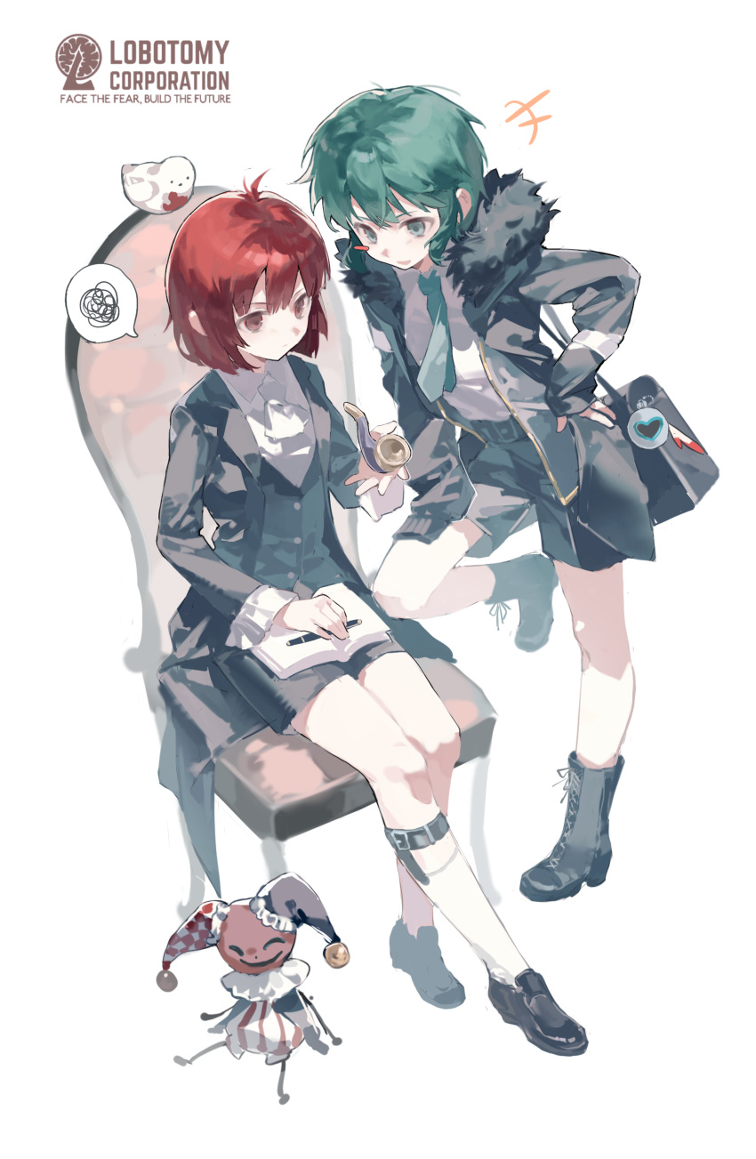 +++, 2boys, absurdres, ahoge, aqua_necktie, ascot, bag, bird