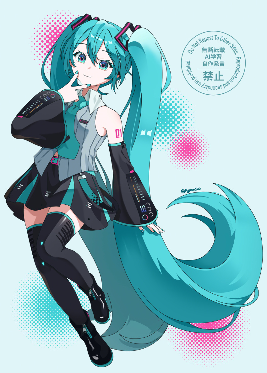 1girl, absurdres, anastry_00, aqua_eyes, aqua_hair, aqua_nails, aqua_necktie, aqua_trim