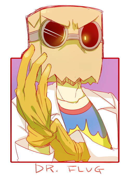 1boy, adjusting_clothes, adjusting_gloves, aoinunu_(kamutomushi), bag, bag_on_head, blue_eyes, character_name