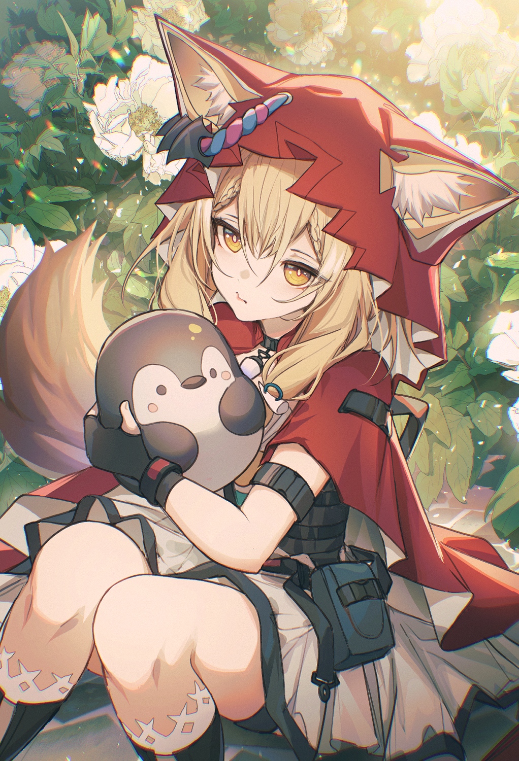 1girl, animal_ear_fluff, animal_ears, arknights, arknights:_endfield, blonde_hair, cape, closed_mouth