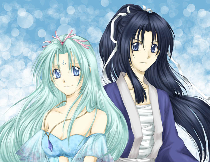 black_hair, blue_eyes, blue_hair, brother_and_sister, kitamura_yuuka, long_hair, siblings, souba_ginga