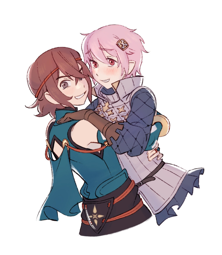 1boy, 1girl, alternate_costume, alternate_hair_color, alternate_hair_length_(shorter), alternate_hairstyle, breasts, couple