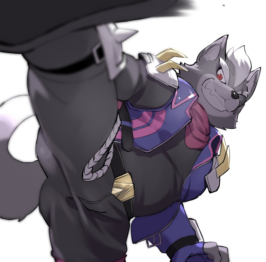 1boy, absurdres, animal_ears, black_pants, black_shirt, eyepatch, fangs, furry