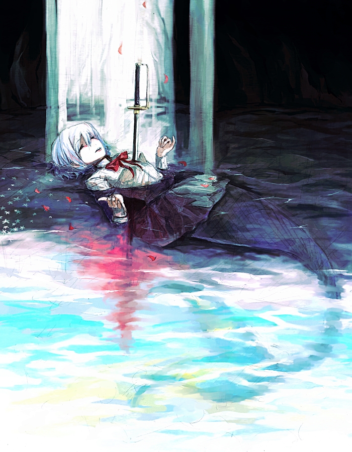 afloat, ast, blood, blue_hair, closed_eyes, dark, death, eyes_closed
