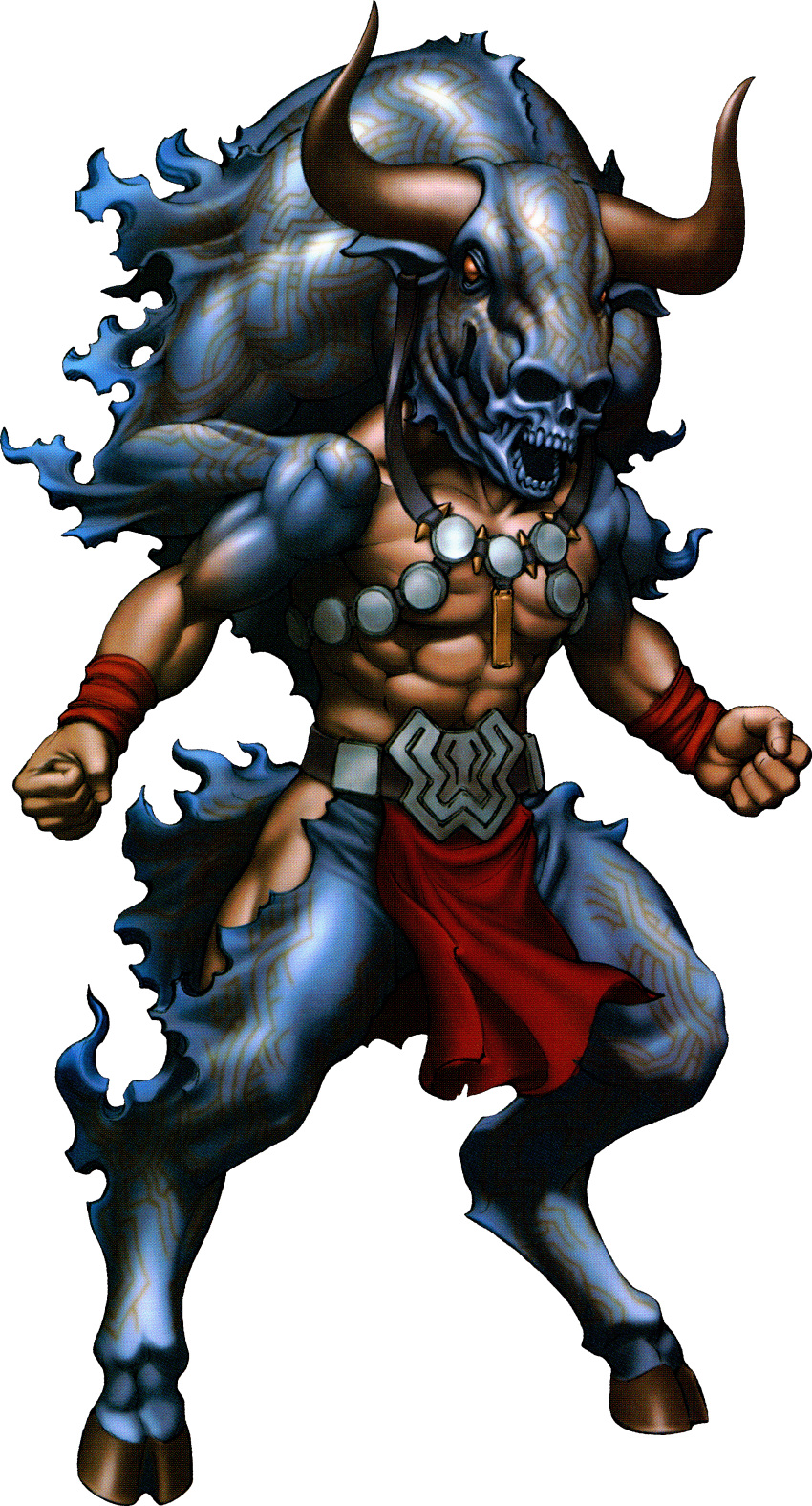 1boy, abs, absurdres, armband, belt, biceps, blue_pants, blue_skin