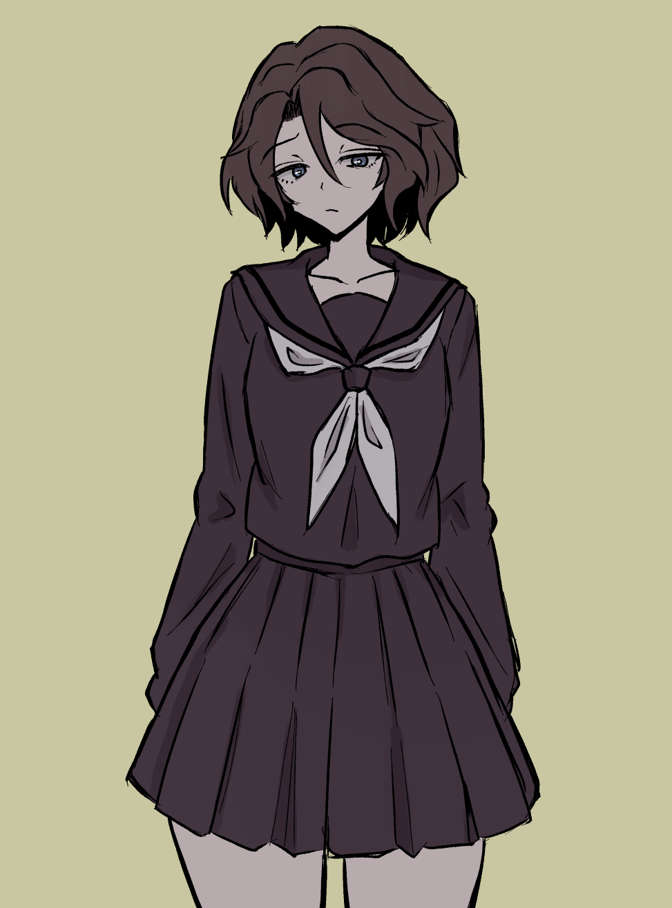 1girl, amon_higu3106, black_sailor_collar, black_serafuku, black_skirt, blue_eyes, breasts, brown_hair