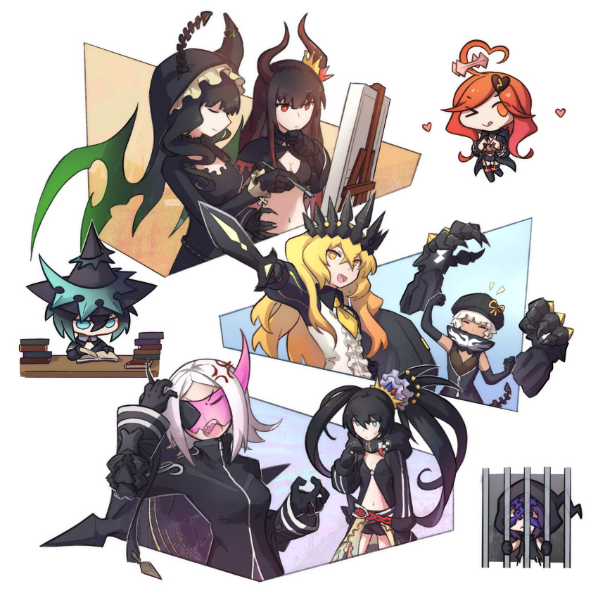 absurdres, belt, black_crown, black_gold_saw, black_hair, black_horns, black_rock_shooter, black_rock_shooter_arcana