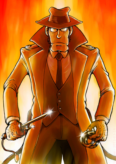 1boy, black_hair, black_necktie, botmaster2005, brown_hat, brown_pants, closed_mouth, coat