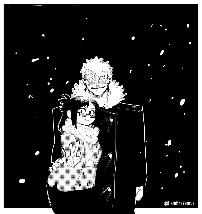 1boy, 1girl, absurdres, boku_no_hero_academia, border, buttons, closed_eyes, commentary