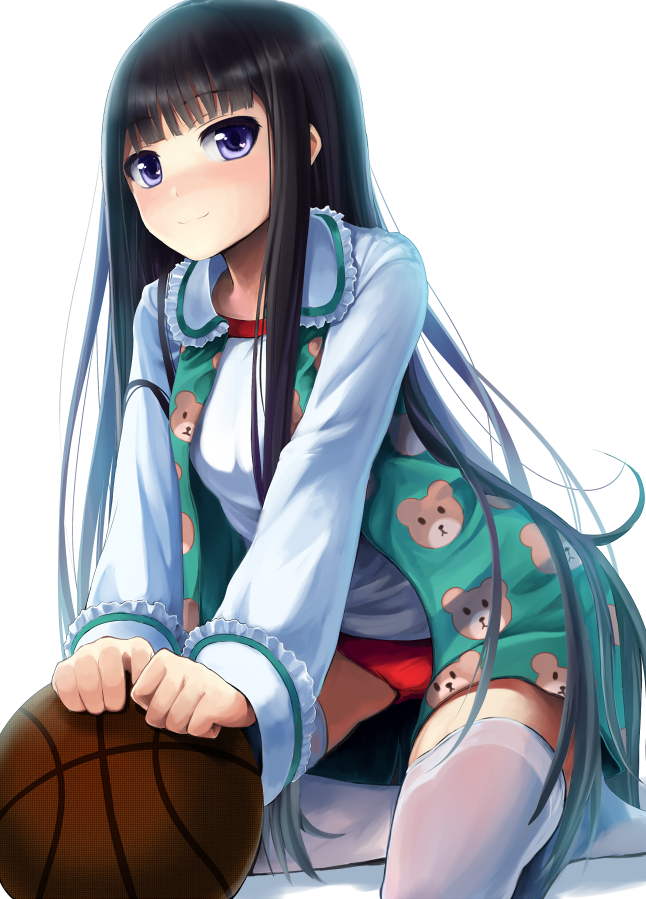basketball, bear_print, black_hair, bloomers, blue_eyes, buruma, gym_uniform, kami-sama_no_memo-chou
