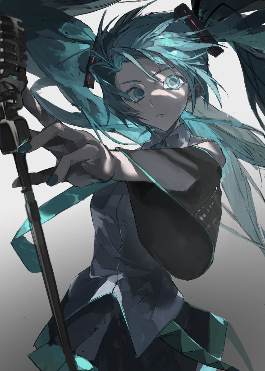 1girl, absurdres, aqua_belt, aqua_eyes, aqua_hair, aqua_nails, aqua_necktie, belt