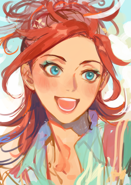 1boy, adam's_apple, aqua_eyeshadow, blue_background, blue_eyes, blue_shirt, blush, collared_shirt