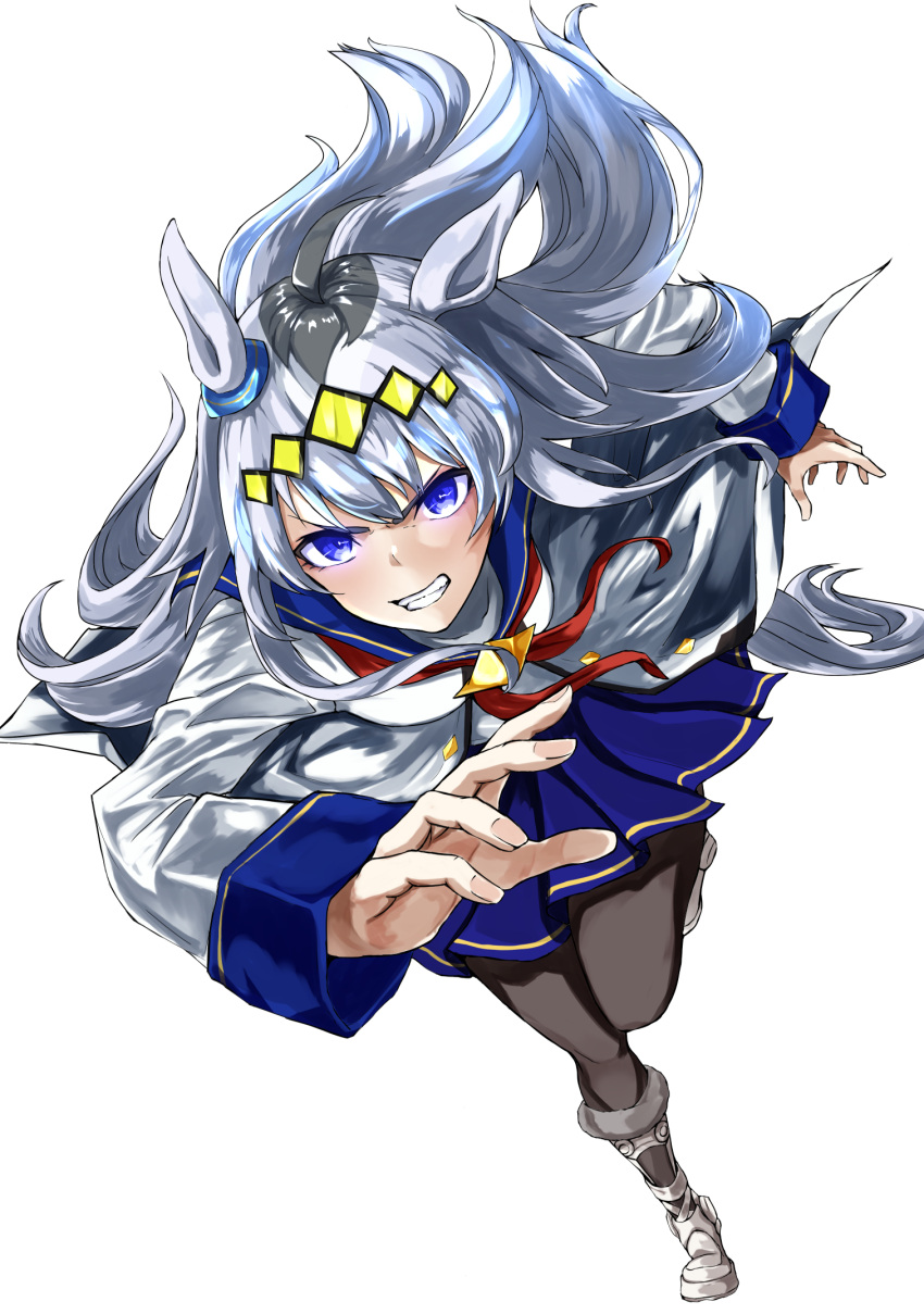 1girl, @labi1035, ahoge, animal_ears, black_pantyhose, blue_eyes, blue_sailor_collar, blue_skirt