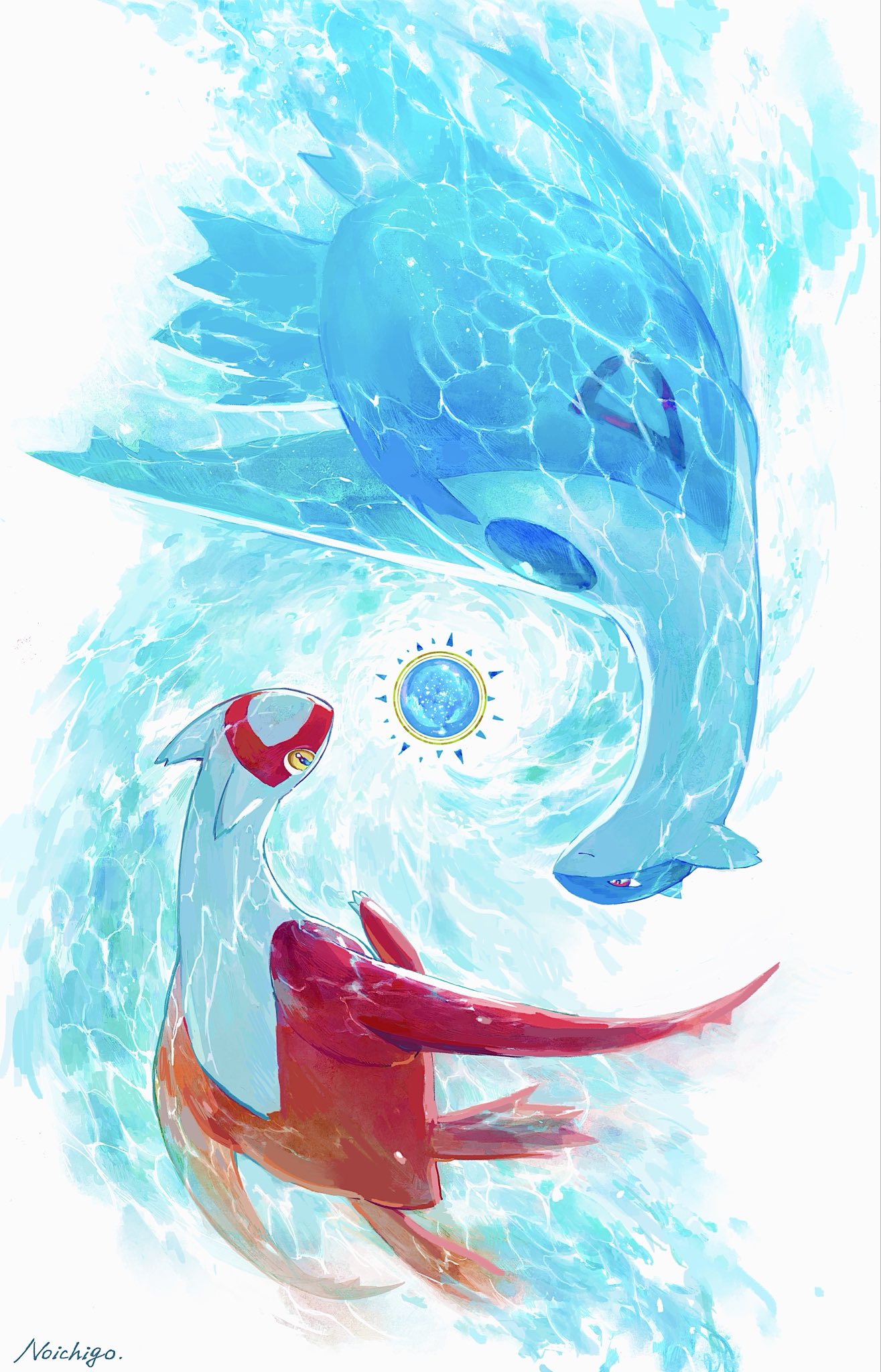 claws, commentary_request, dragon, highres, latias, latios, no_humans, no_ichigo