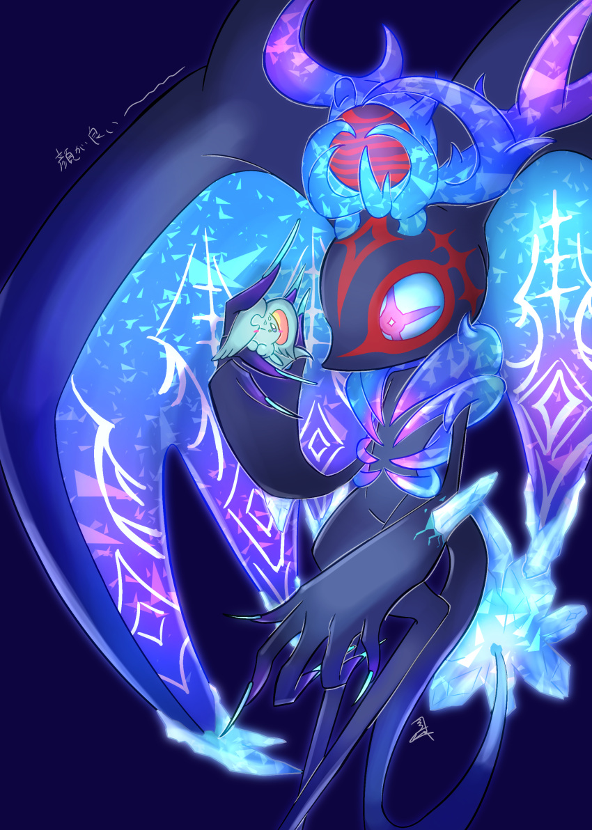 +_+, absurdres, antlers, blue_background, blue_sclera, blush_stickers, colored_sclera, commentary_request