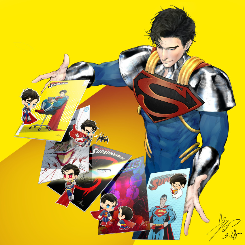 1boy, absurdres, bodysuit, cape, comic_cover, commentary, dc_comics, english_commentary