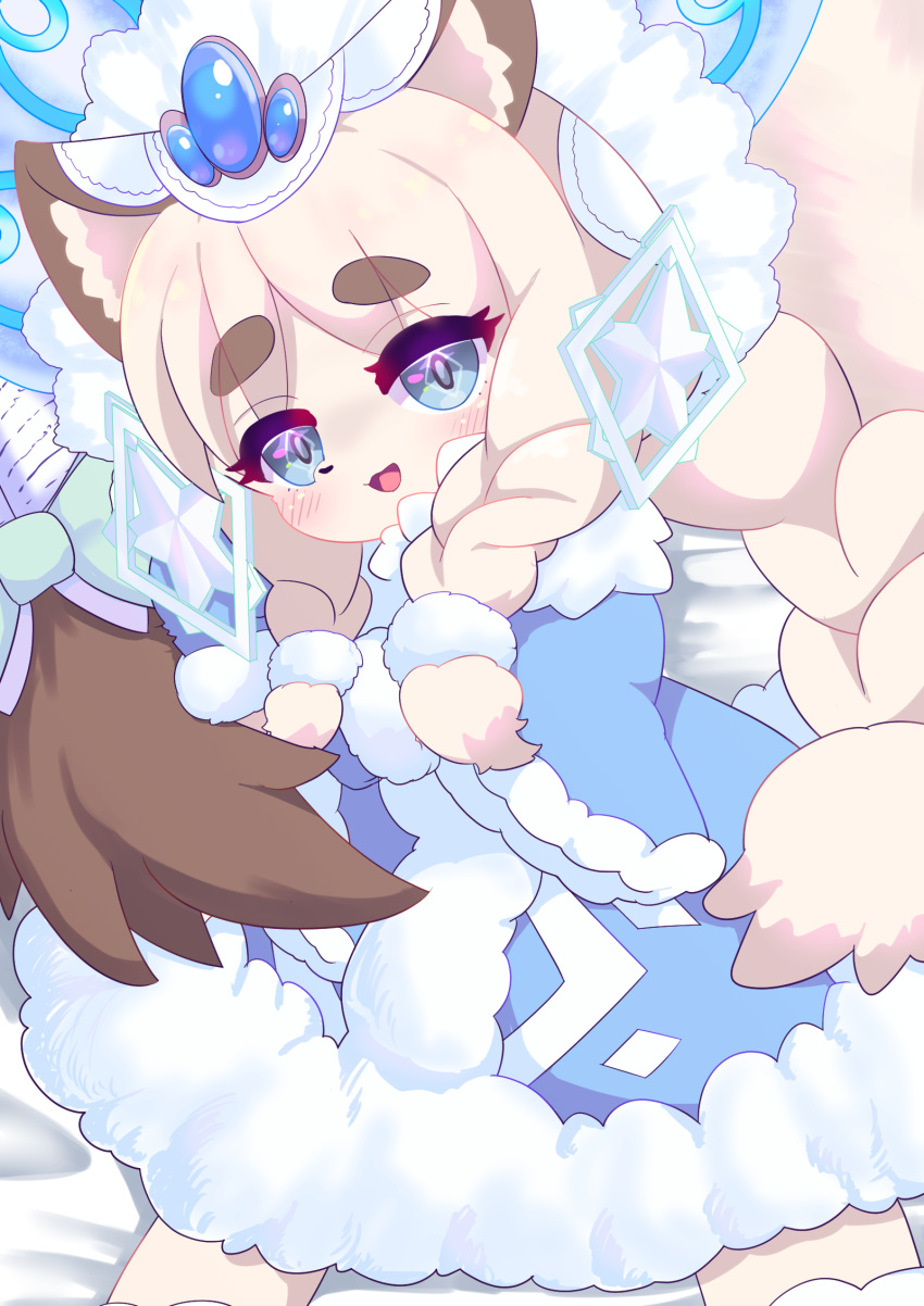 1girl, blue_bow, blue_capelet, blue_eyes, blue_gloves, blush, bow, braid