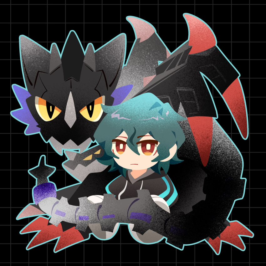 1boy, absurdres, appmon, black_background, black_hoodie, chibi, chibi_only, claws