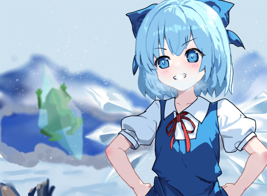 1girl, blue_bow, blue_dress, blue_eyes, blue_hair, blurry, blurry_background, bow