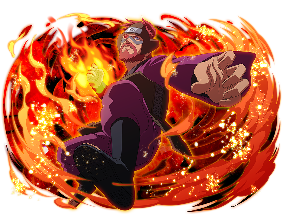 1boy, beard, boots, facial_hair, forehead_protector, grey_boots, heterochromia, iwagakure_symbol