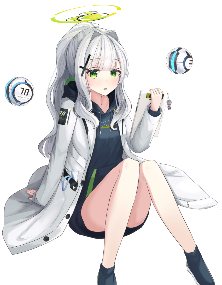 1girl, absurdres, arm_behind_back, black_hoodie, black_shoes, blue_archive, blunt_bangs, blush