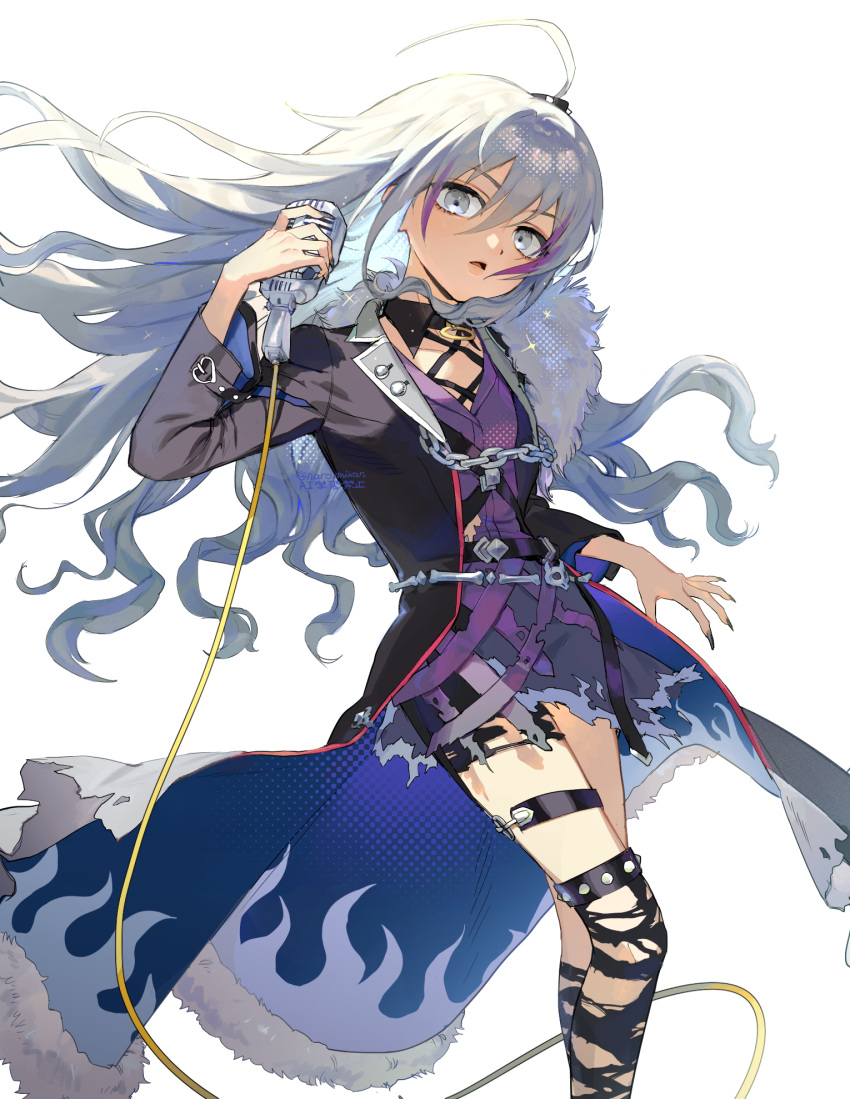 1girl, ahoge, chain, coat, commentary_request, fingernails, floating_hair, grey_eyes