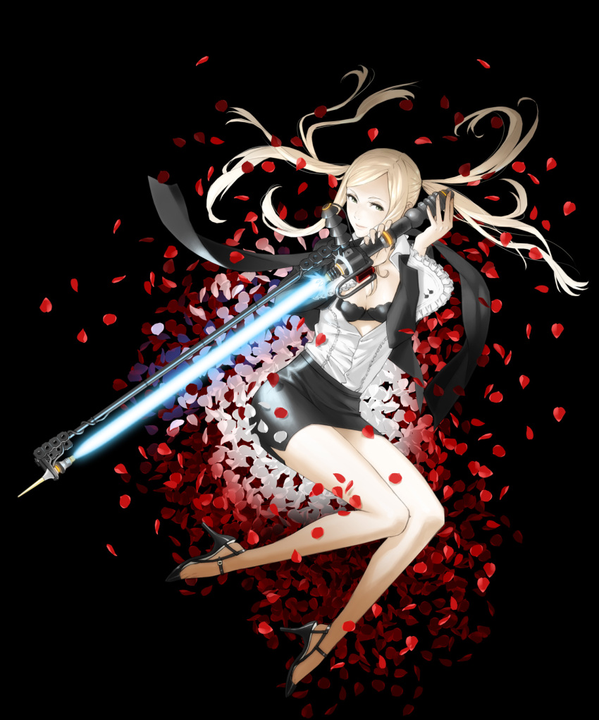 blonde_hair, breasts, energy_sword, formal, high_heels, highres, kozaki_yuusuke, lingerie