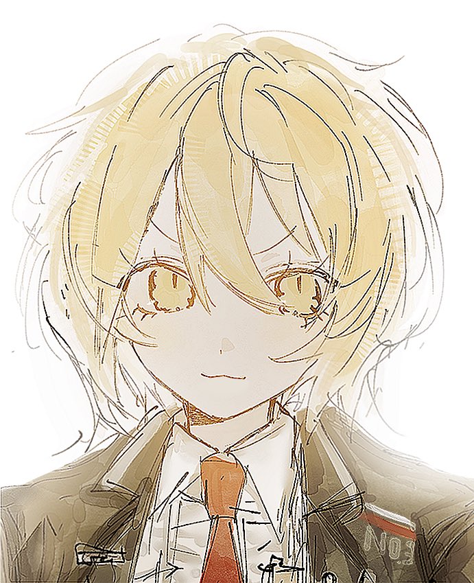 1girl, :3, badge, black_coat, blonde_hair, button_badge, coat, collared_shirt