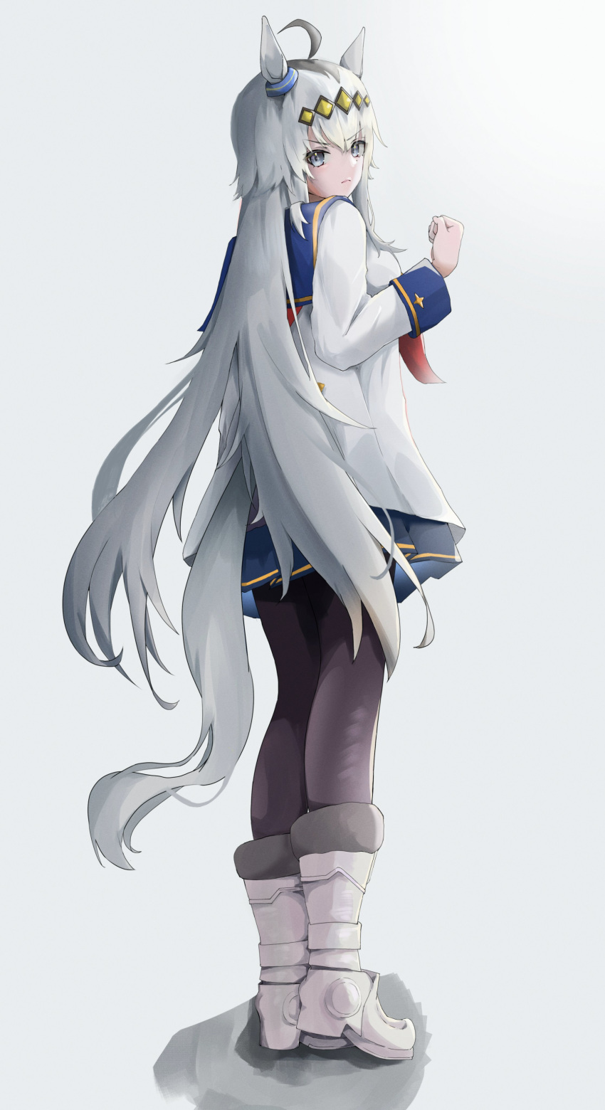 1girl, absurdres, ahoge, animal_ears, blue_eyes, blue_sailor_collar, blue_skirt, boots