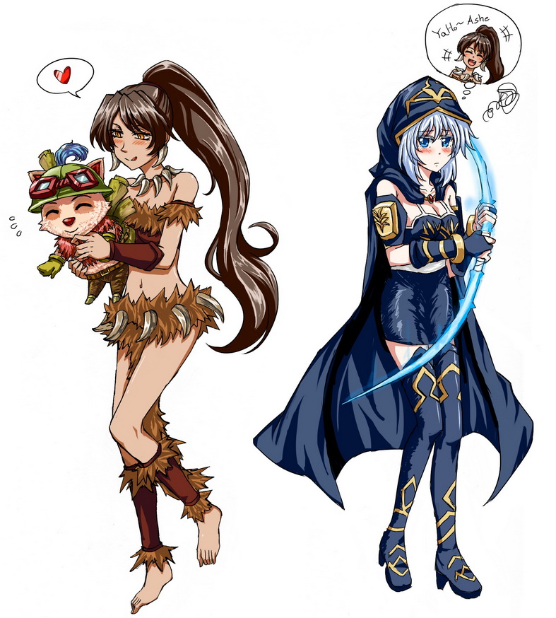 anklet, ashe_(league_of_legends), bandeau, barefoot, blush, boots, breasts, cleavage