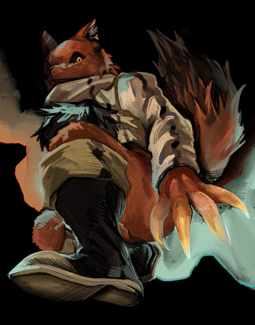 1girl, animal_ear_fluff, animal_ears, bad_id, bad_twitter_id, black_background, black_boots, boots