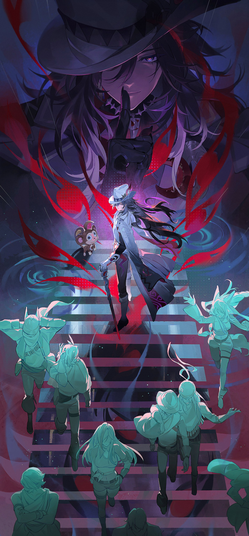 absurdres, ashveil_(honkai:_star_rail), belt, bright_pupils, cane, coattails, commentary, cutoffs