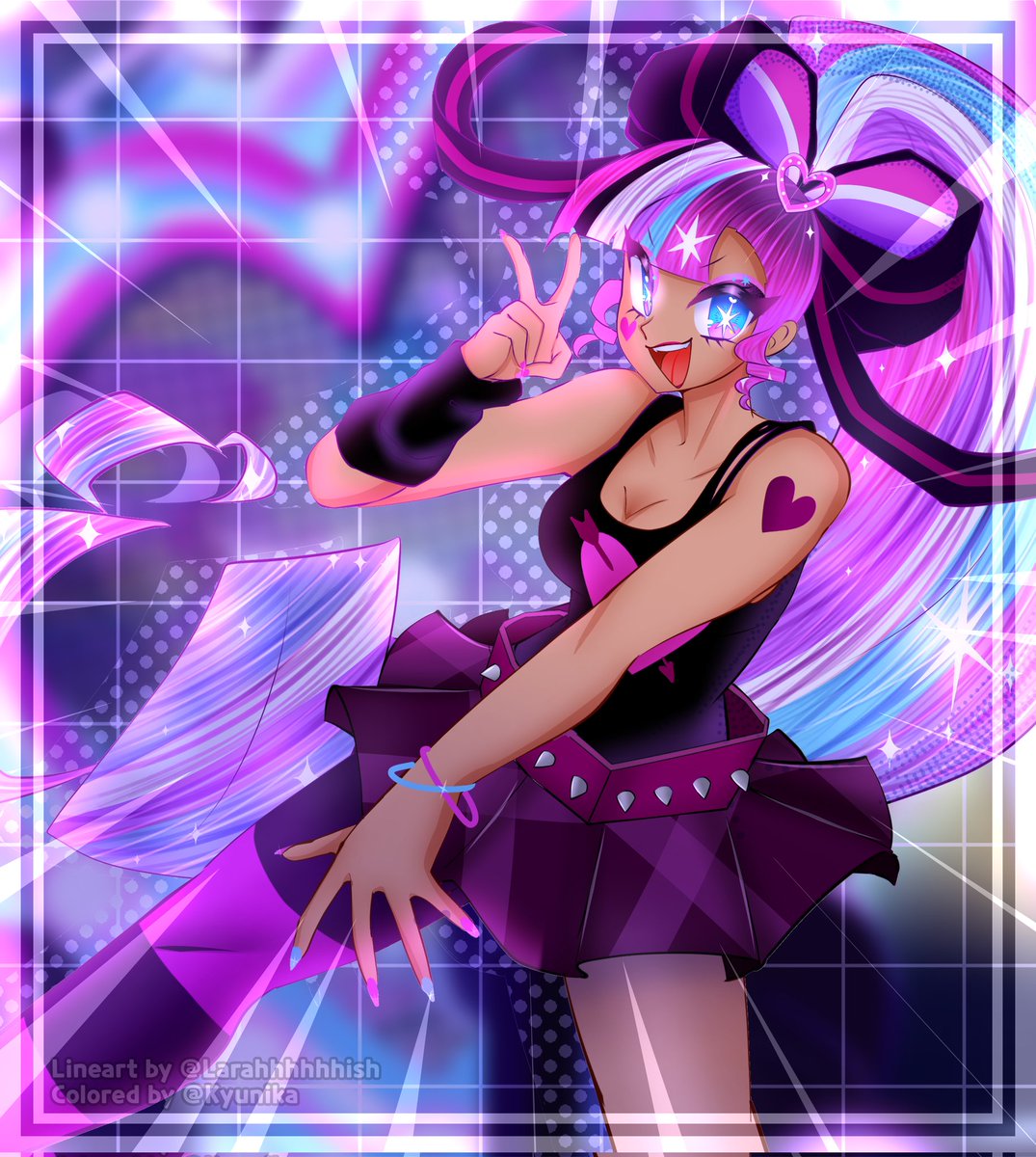 1girl, asymmetrical_legwear, belt, blue_nails, bow, bracelet, cookie_run:_kingdom, estrotengen