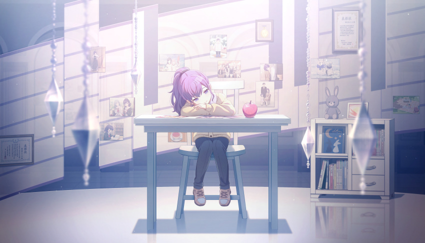 1girl, 25-ji_nightcord_de._(project_sekai), aged_down, akiyama_mizuki, apple, asahina_mafuyu, asahina_mafuyu's_father, asahina_mafuyu's_mother