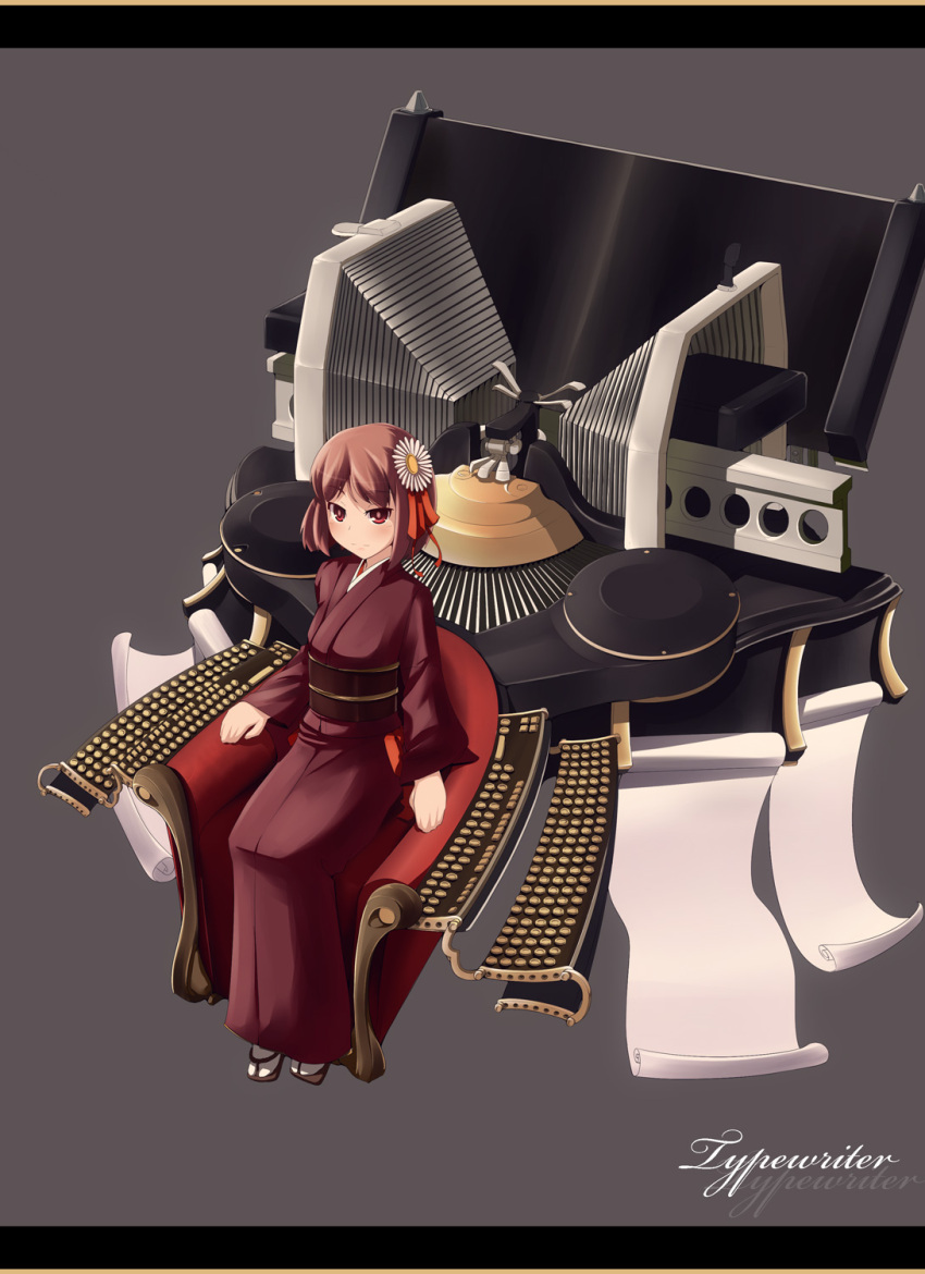 1girl, bob_cut, brown_hair, flower, frown, hair_flower, hair_ornament, highres