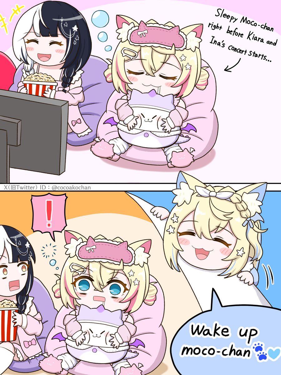 animal_ear_fluff, animal_ears, bean_bag_chair, black_hair, blonde_hair, blue_hair, cocoakochan, dog_ears