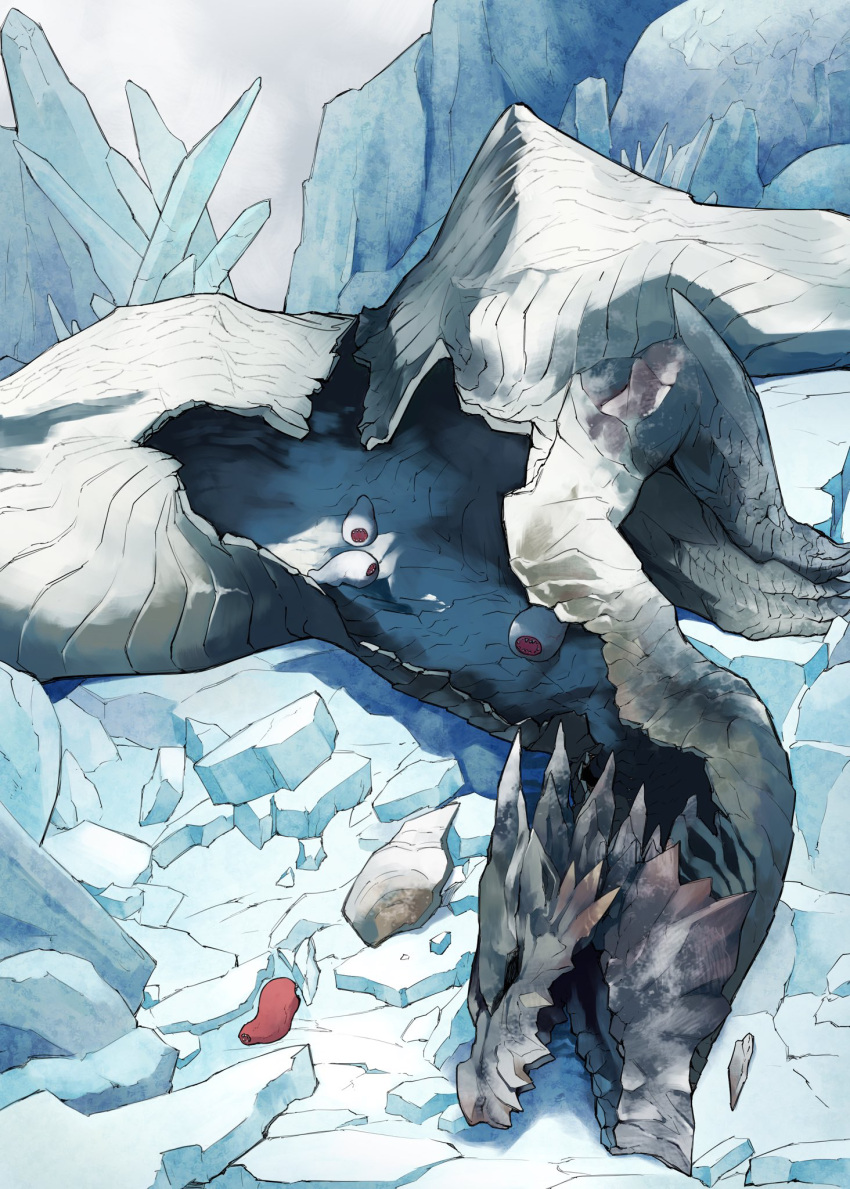 claws, commentary_request, dragon, glacier, highres, horns, ice, icicle