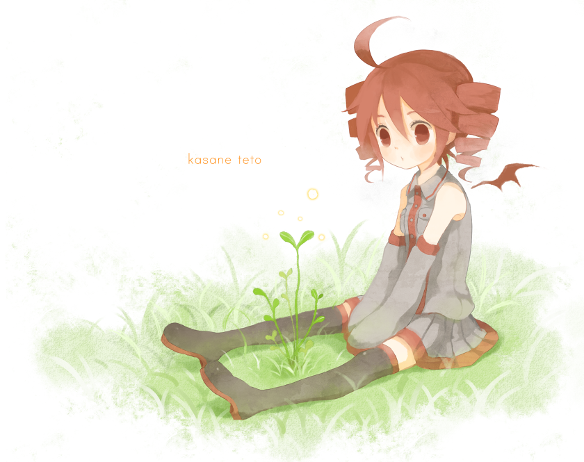 ahoge, bangs, bare_shoulders, boots, demon_wings, drill_hair, fireflies, grass