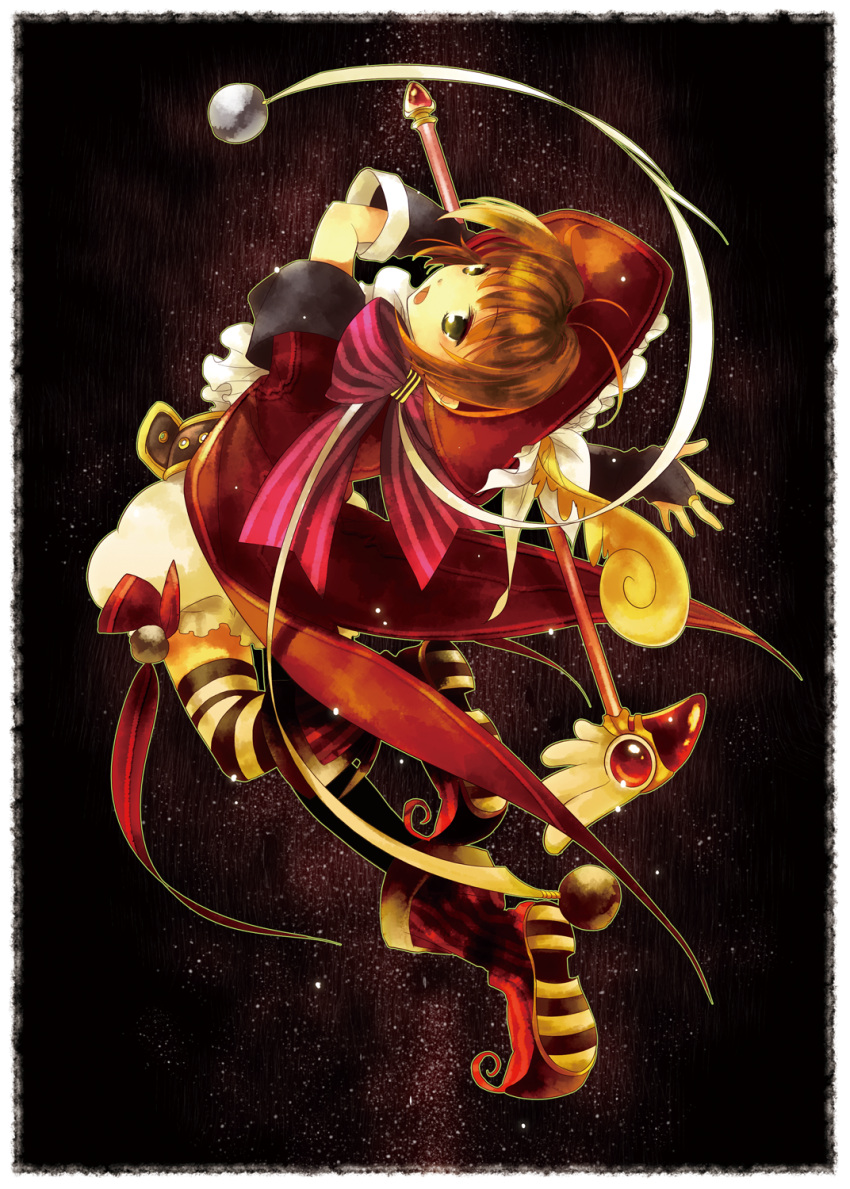 bad_id, bridal_gauntlets, brown_hair, card_captor_sakura, cardcaptor_sakura, child, feathers, fuuin_no_tsue
