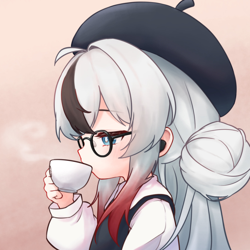 1girl, absurdres, azur_lane, beret, black-framed_eyewear, black_hat, blue_eyes, commentary_request