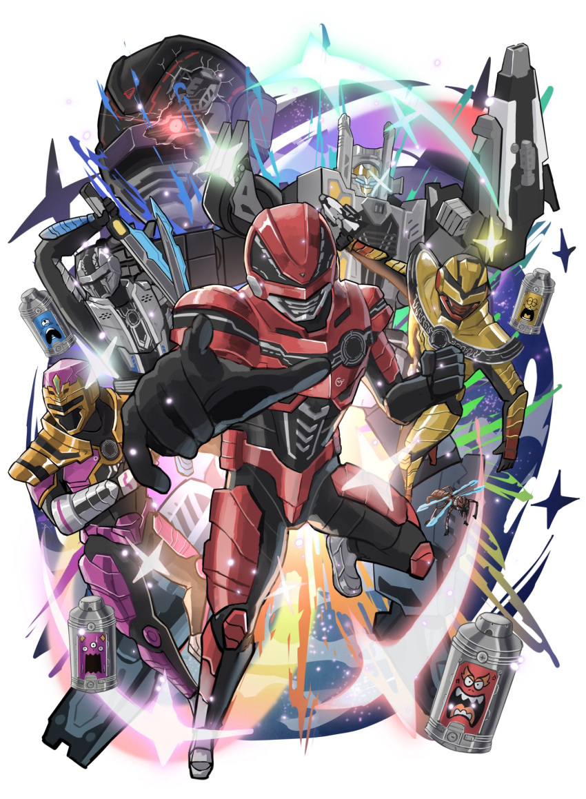 1girl, 4boys, armor, character_request, chou_uchuu_keiji_gavan_infinity, death_gavan, emorgear, full_body