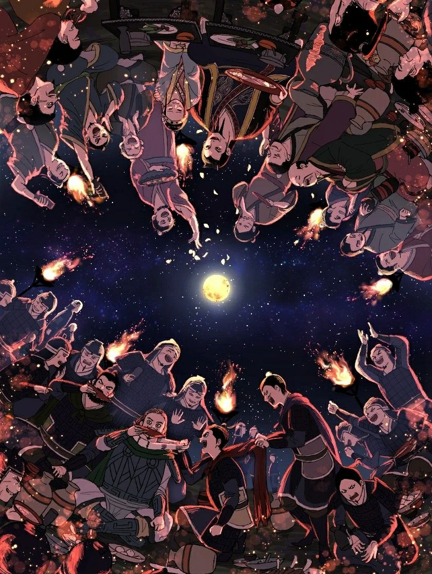 kingdom, long_hair, multiple_boys, party, short_hair, soldier, torch, tou_(kingdom)